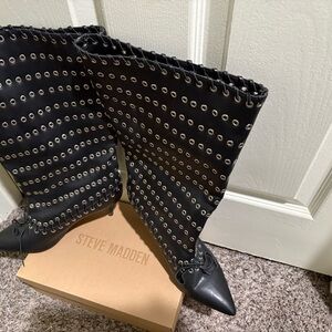 Steve Madden Black Heeled Boots with Studded Design